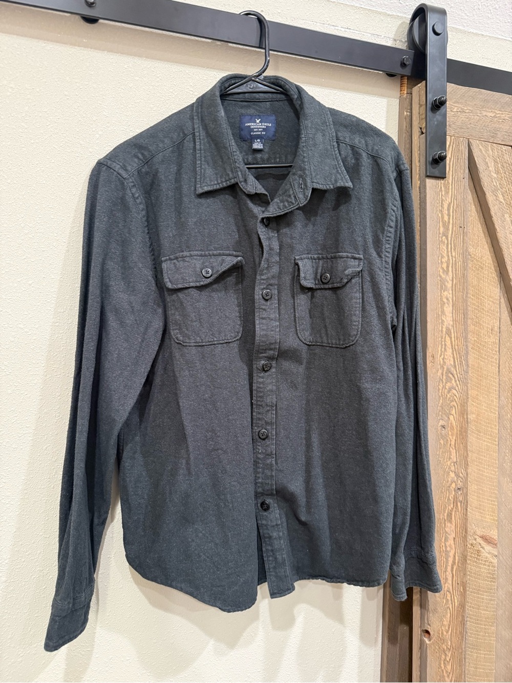 American Eagle Outfitters Men's Charcoal Button-Front Shirt Jacket
